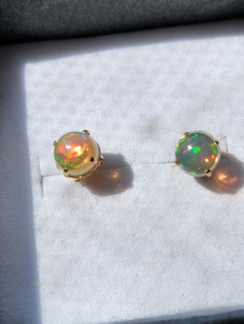Bella 14K SOLID Yellow Gold 1.18cts Natural Ethiopian Black Forest Opal Earrings - Picture 5 of 17